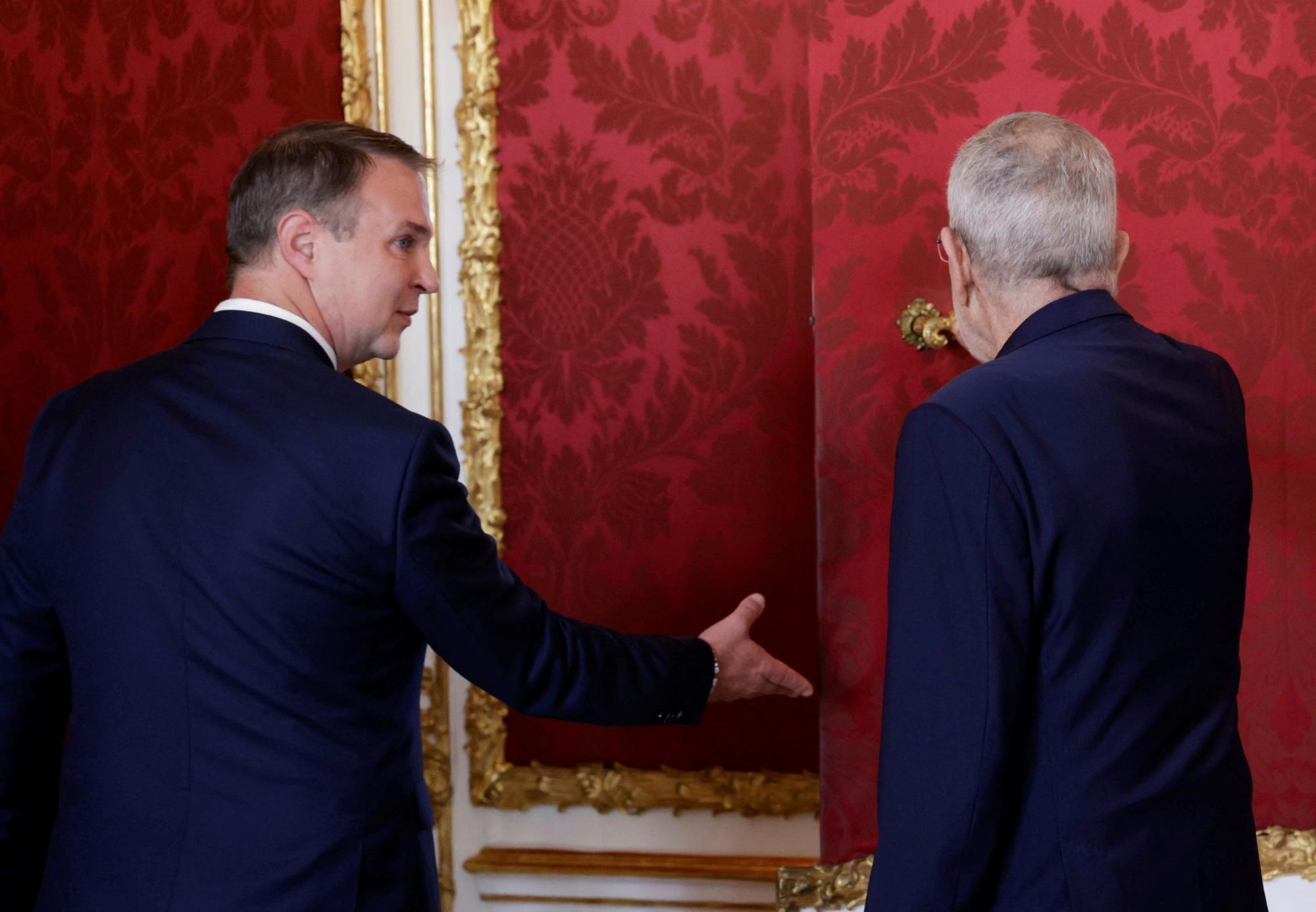 Austrian President Alexander Van der Bellen welcomes head of Social Democrats Andreas Babler in Vienna