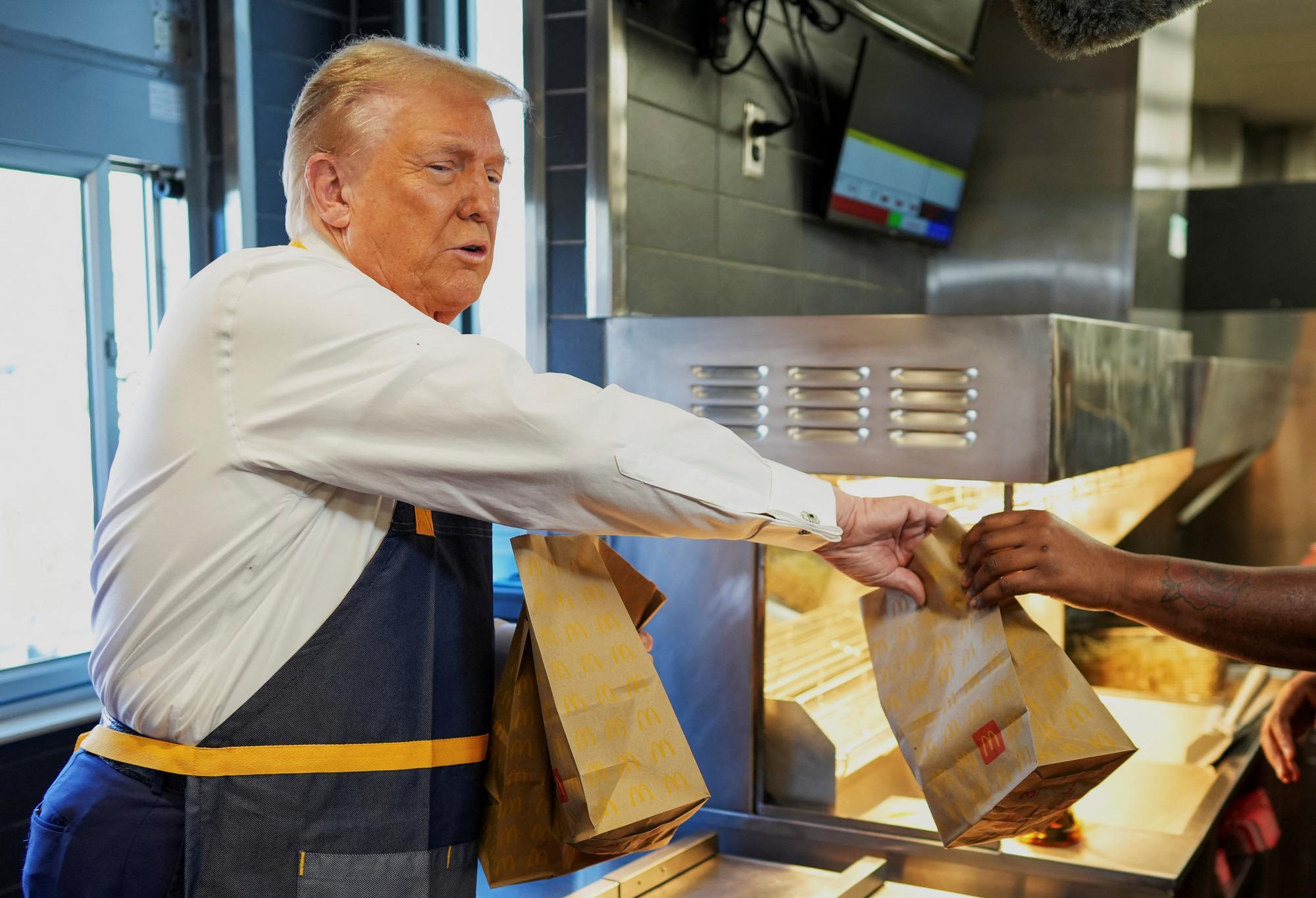 Republican presidential nominee and former U.S. President Trump visits McDonalds in Feasterville-Trevose, Pennsylvania