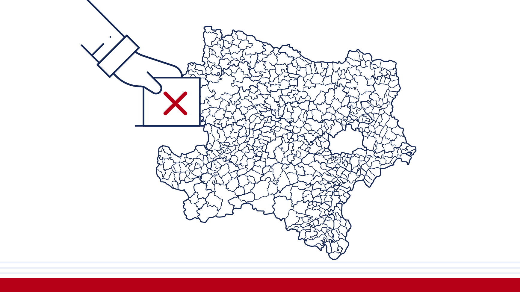 Symbolische Darstellung der Gemeinderatswahlen in Niederösterreich 2025 mit einer Karte.