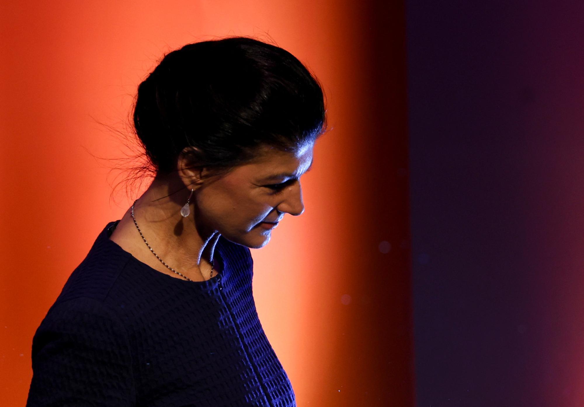 Sahra Wagenknecht, Vorsitzende des Bündnisses Sahra Wagenknecht (BSW), bei einer Wahlkampfveranstaltung in Erfurt.