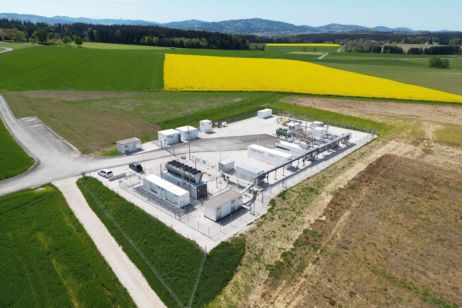 Blick auf den Wasserstoffspeicher Underground Sun Storage von RAG in Rubensdorf, Oberösterreich.