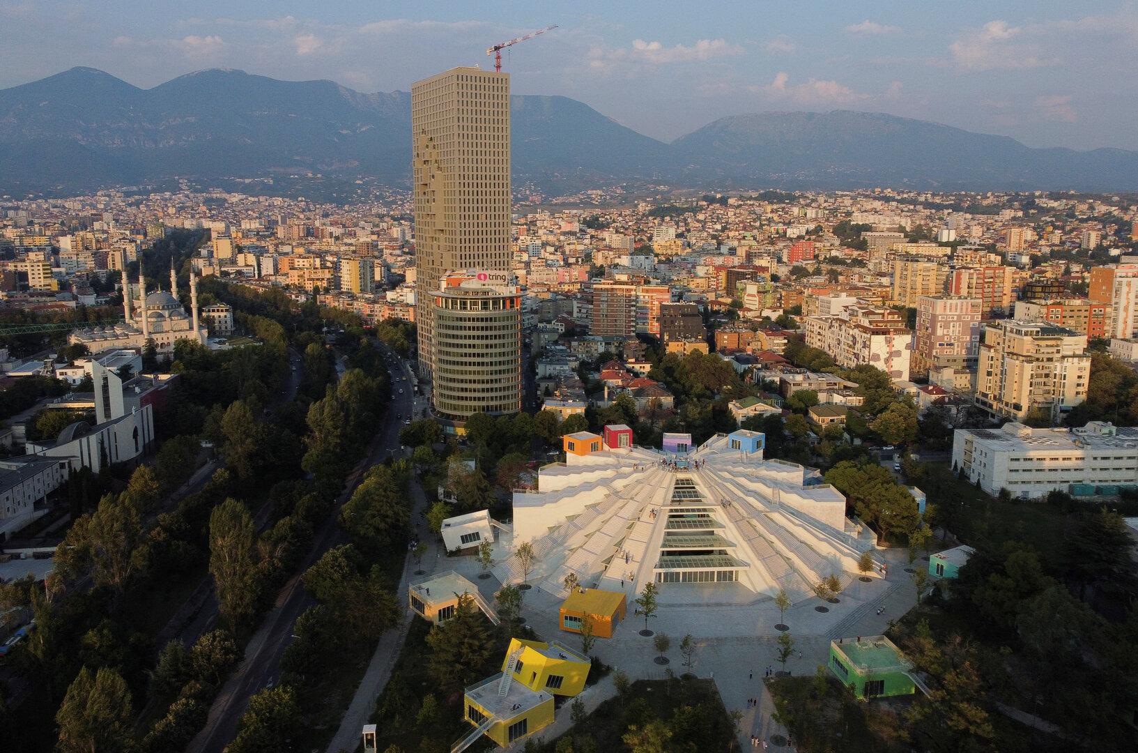 A general view of the redesigned pyramid, which was a museum for the communist dictator Enver Hoxha, in Tirana