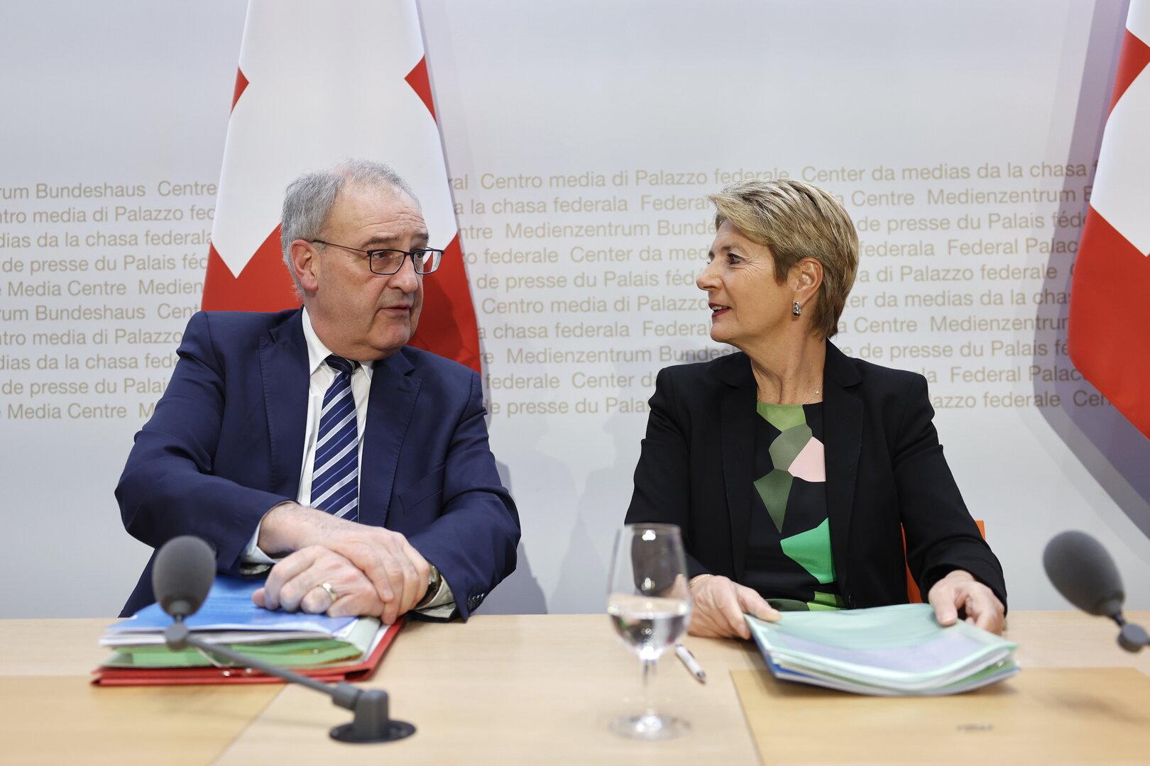 Swiss Federal President addresses press conference on Trump's tariffs in Bern