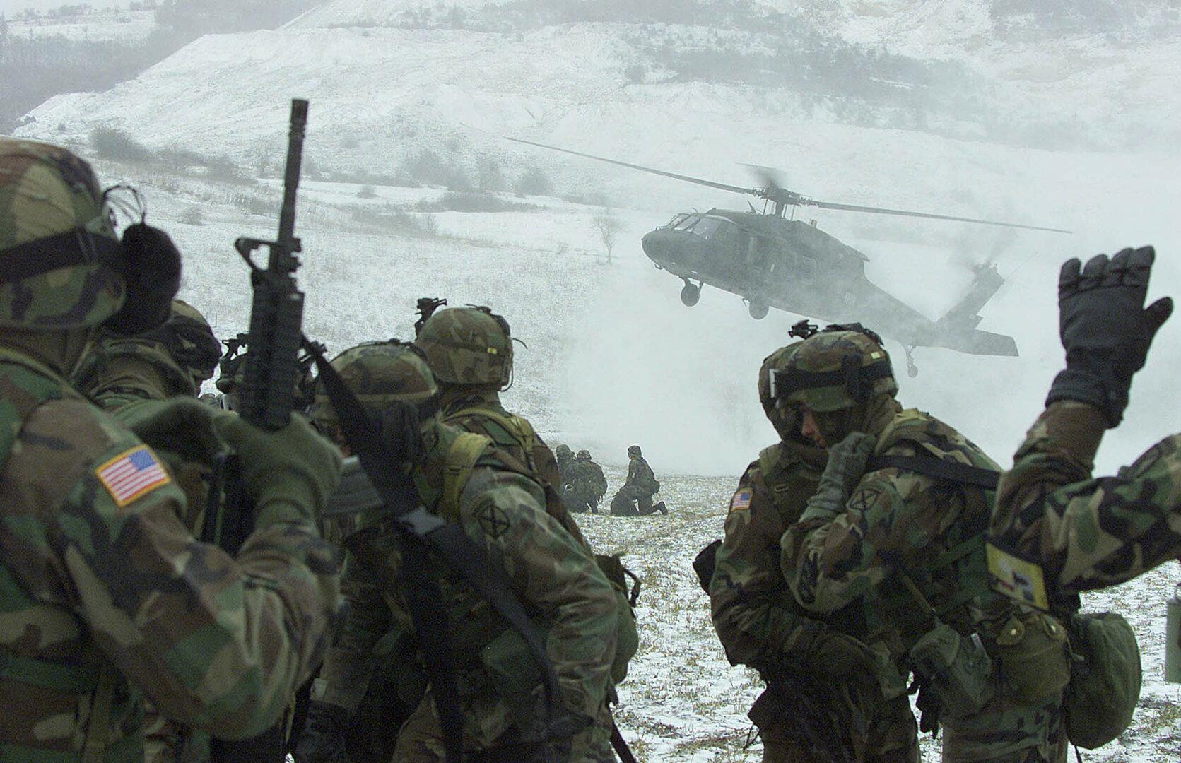 U.S. ARMY CARRIES OUT EXERCISES IN KOSOVO VILLAGE OF KRILJEVO.
