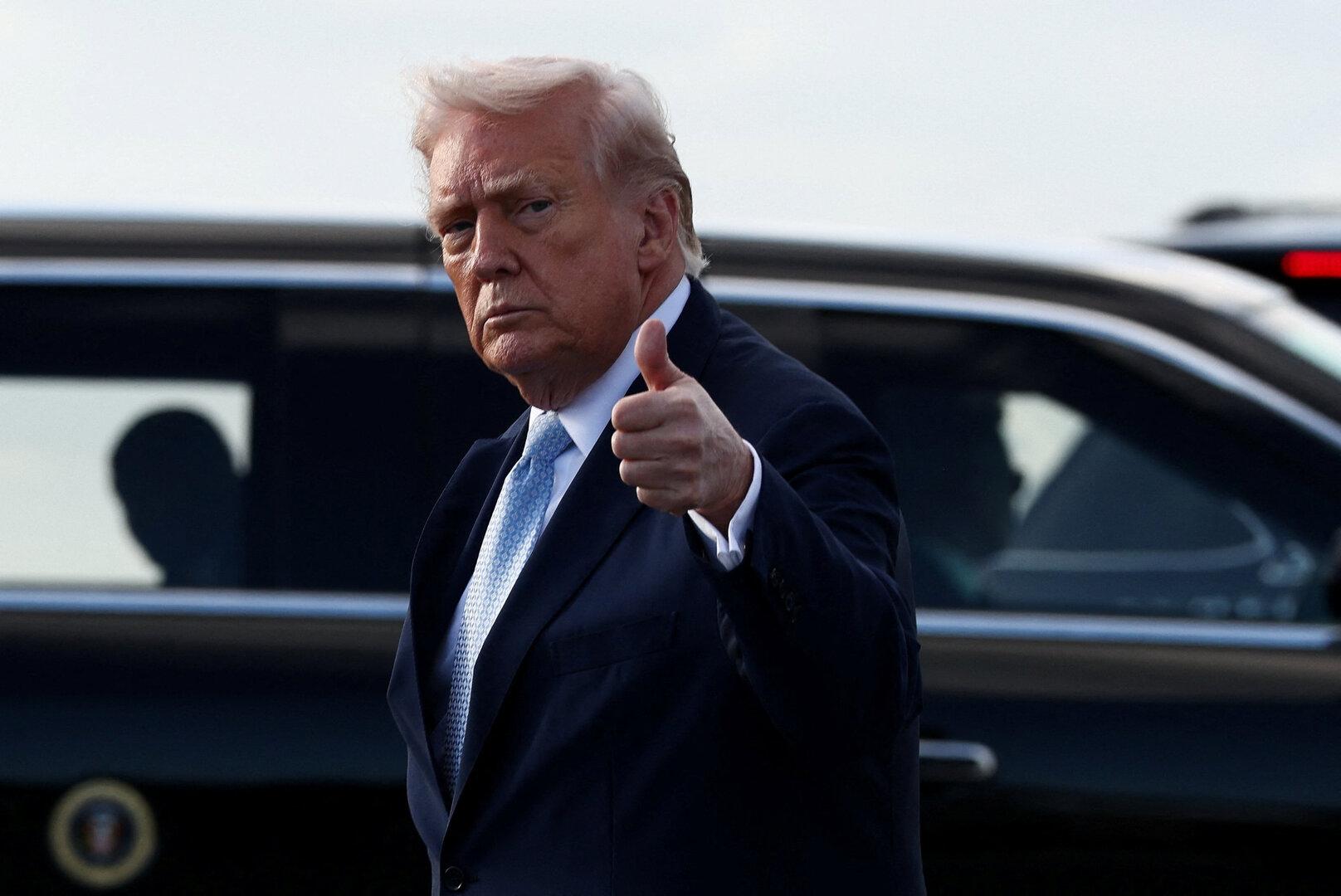 U.S. President Donald Trump steps from Air Force One upon his arrival in West Palm Beach, Florida