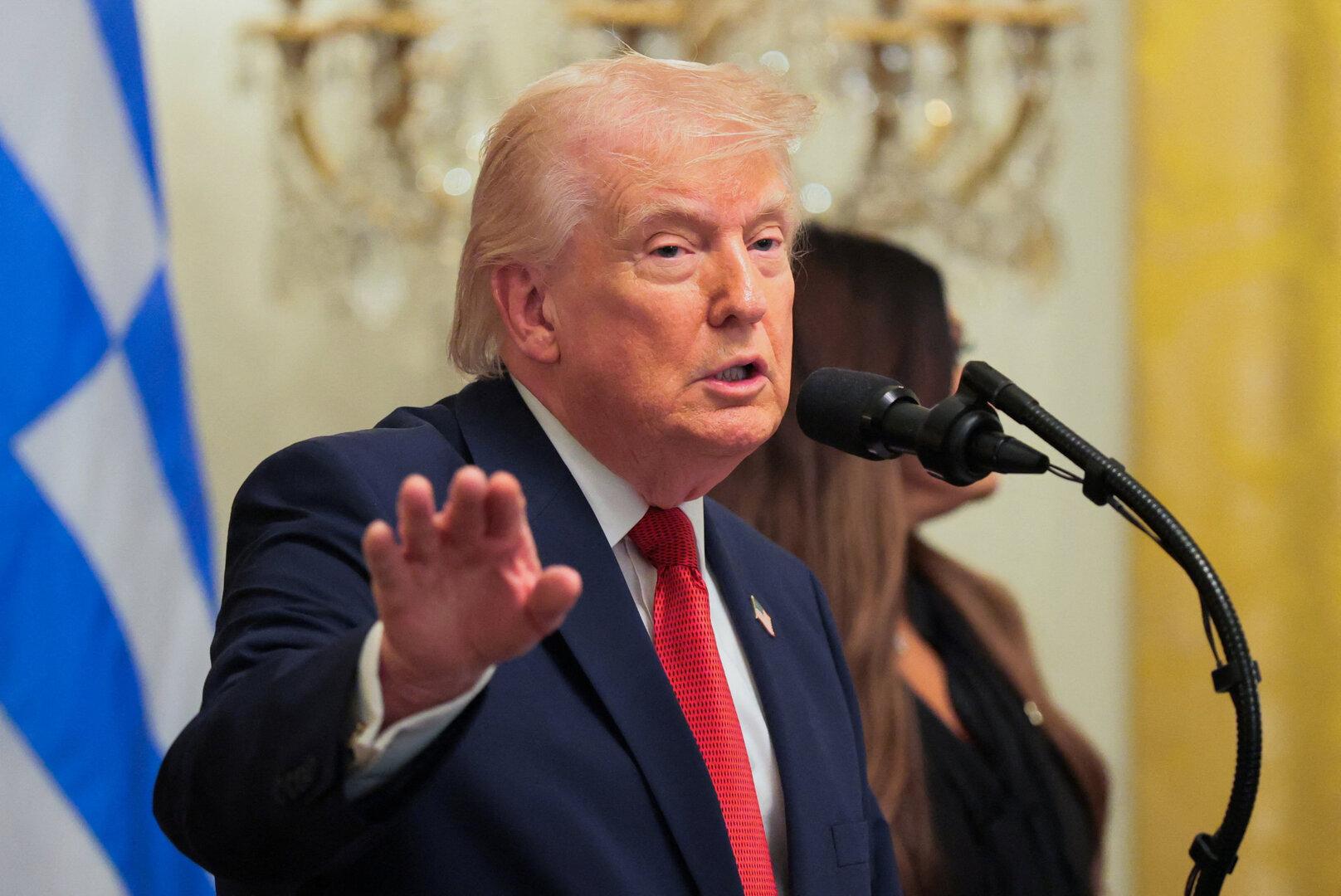 U.S. President Trump delivers remarks at a celebration in honor of Greek Independence Day, in Washington