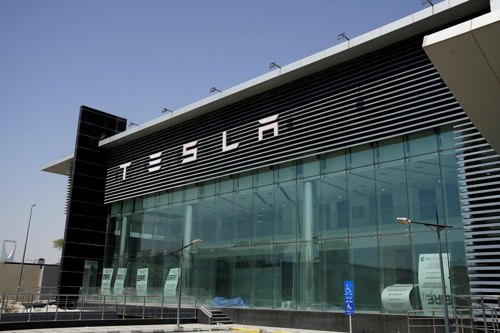 General view of a TESLA car showroom in Riyadh